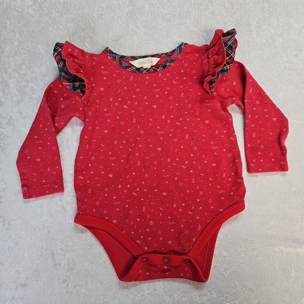 Matilda Jane Santa Baby Bodysuit 12-18 Months Red Christmas Print Ruffle Plaid